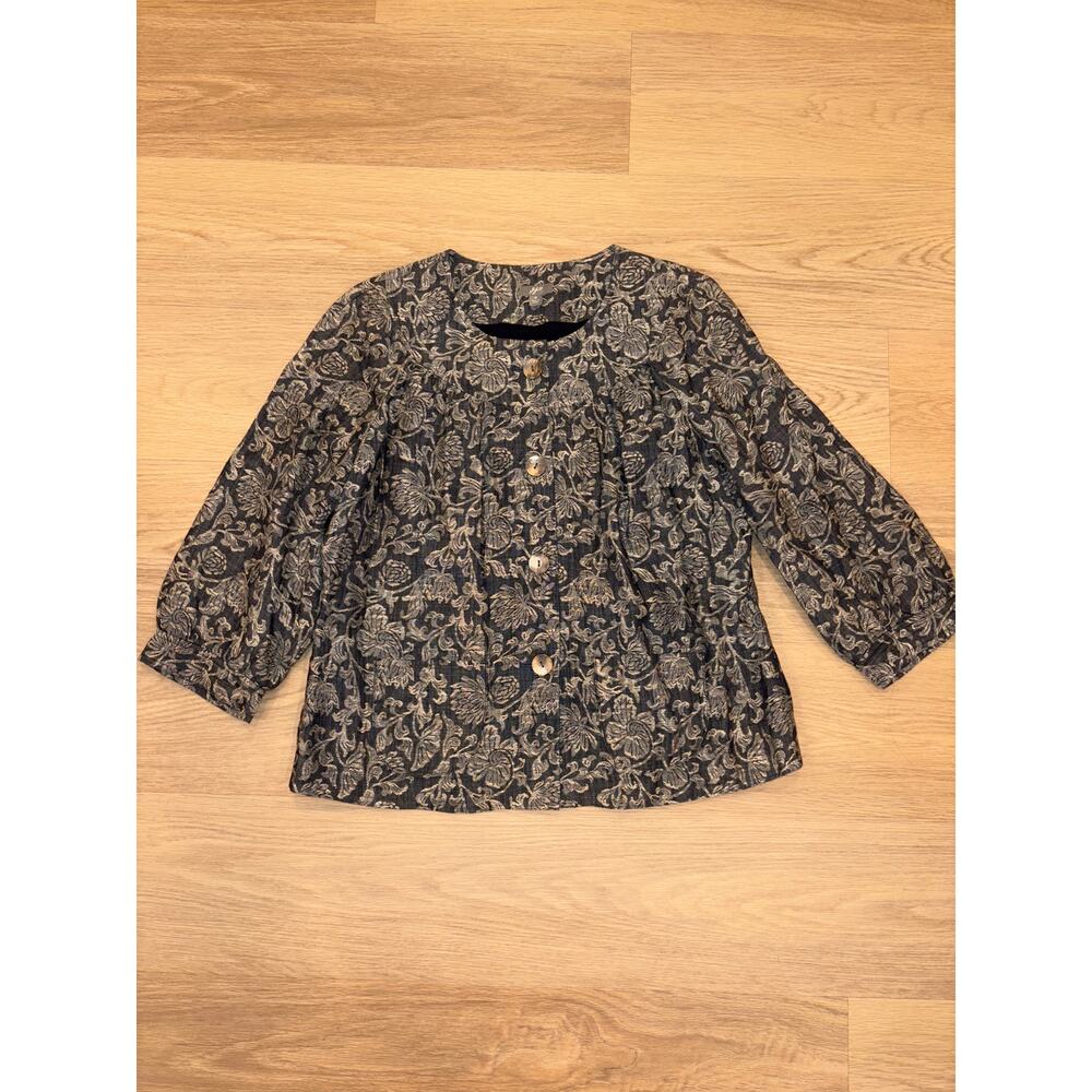 J.Jill brocade/ jacquard jacket  linen & lyocell gray & white womens medium
